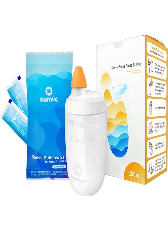 Sanvic Sinus Rinse Bottle - Nasal Wash Irrigation for Nasal Congestion, Sinus and Allergy Relief - Dual Valve Anti-Backflow Design for Easy Rinse Control – All Natural Pre-Mixed buffered Salt Packs - Image 1