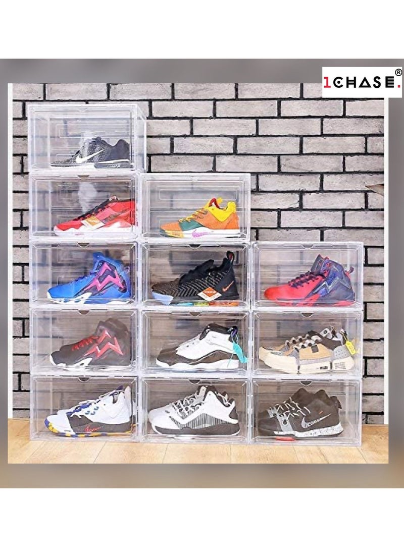 1Chase - 6 Pcs Stackable Transparent Shoe Storage Box, Side Open - Image 1