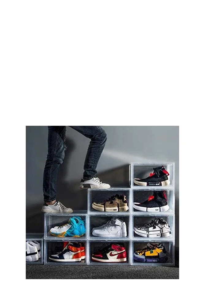 1Chase 6 Pcs Stackable Transparent Shoe Storage Box, Side Open