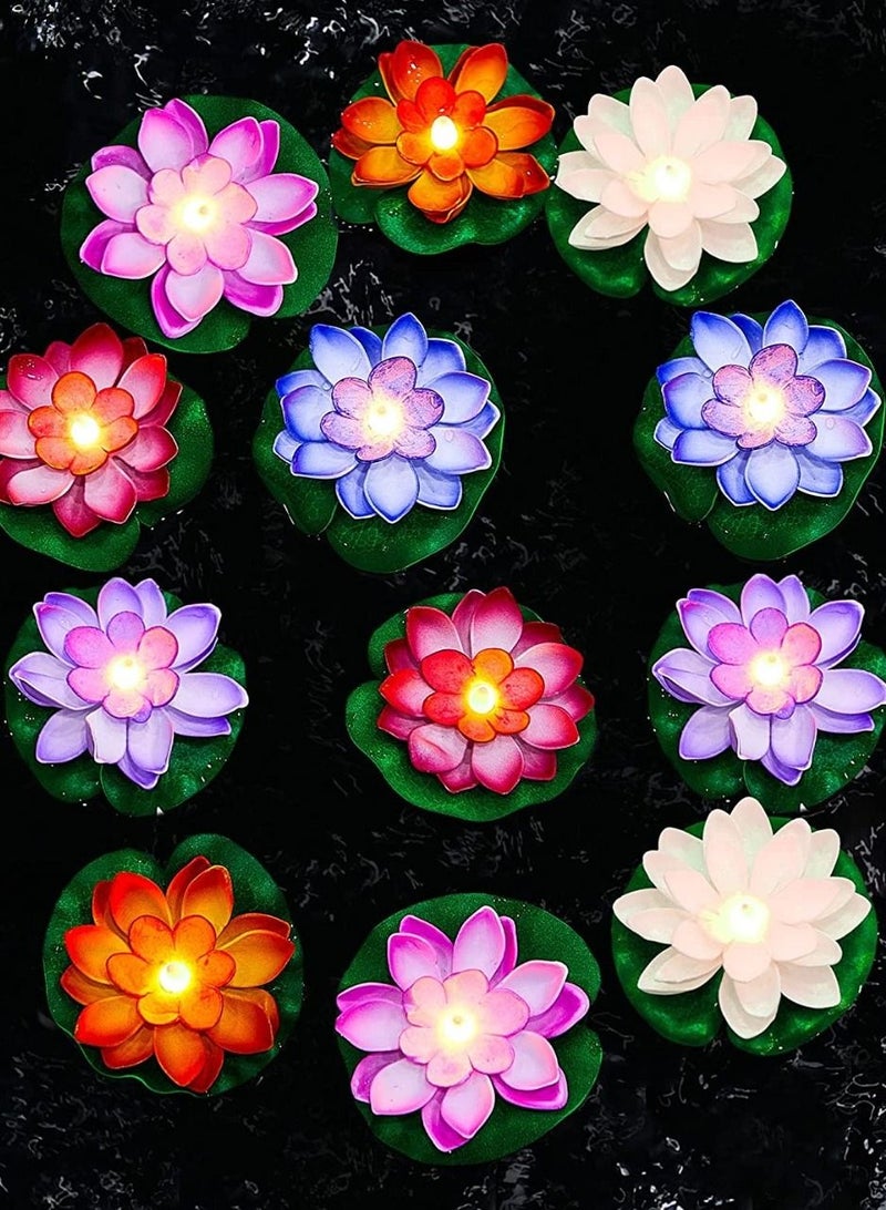 ACLIX 12 Piece Lotus Flower Floating Candles Water Sensor  - Image 1