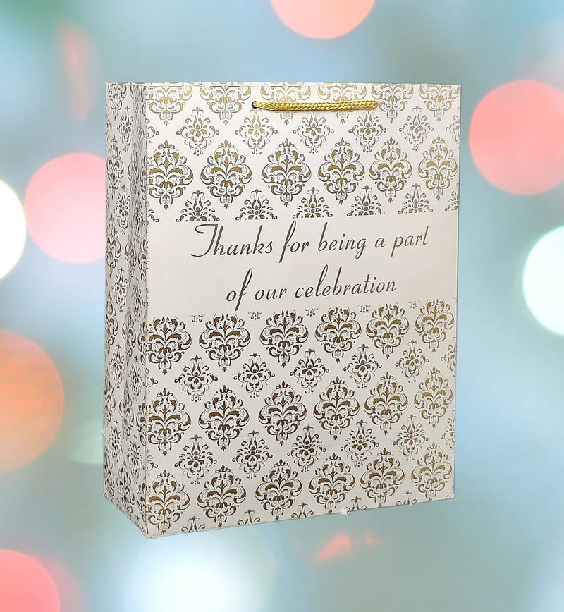 TASCHE Polyurethane Thank U Gold Floral Design Paper Bag For Return Gift, Small Presents, Weddings, Birthday, Holiday Presents(Size 12 X 9.5 X 4 Inch Pack Of 60) - Image 3