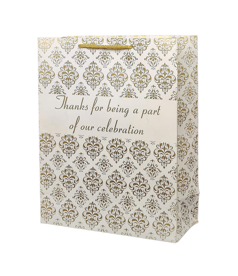 TASCHE Polyurethane Thank U Gold Floral Design Paper Bag For Return Gift, Small Presents, Weddings, Birthday, Holiday Presents(Size 12 X 9.5 X 4 Inch Pack Of 60) - Image 1
