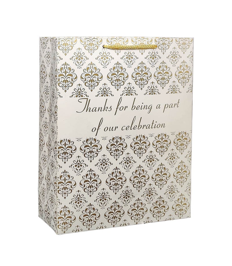 TASCHE Polyurethane Thank U Gold Floral Design Paper Bag For Return Gift, Small Presents, Weddings, Birthday, Holiday Presents(Size 12 X 9.5 X 4 Inch Pack Of 60) - Image 2