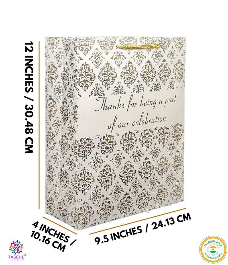 TASCHE Polyurethane Thank U Gold Floral Design Paper Bag For Return Gift, Small Presents, Weddings, Birthday, Holiday Presents(Size 12 X 9.5 X 4 Inch Pack Of 60) - Image 4