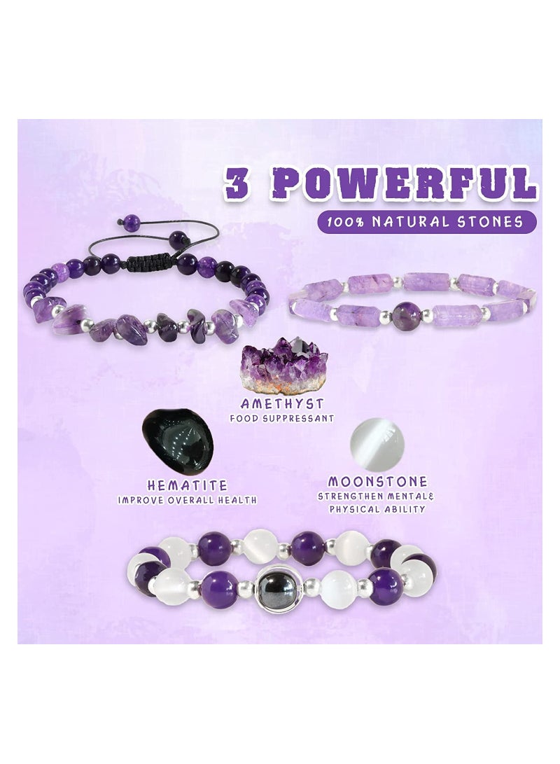 Magnetic Therapy Bracelet Set, 3Pcs Natural Stone Bracelets for Pain Relief and Improved Blood Circulation, Includes Moonstone and Amethyst Crystals for Wellness and Healing - Image 2