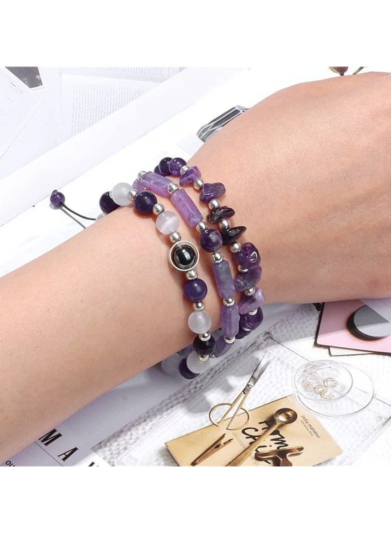 Magnetic Therapy Bracelet Set, 3Pcs Natural Stone Bracelets for Pain Relief and Improved Blood Circulation, Includes Moonstone and Amethyst Crystals for Wellness and Healing - Image 3