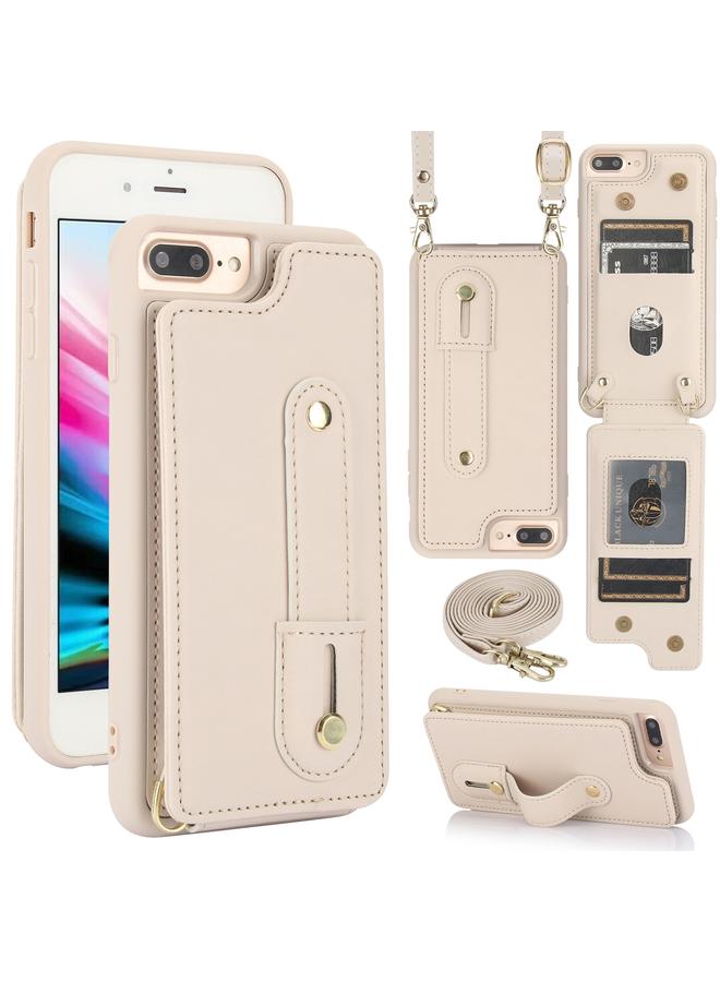 The Bros Case For iPhone 8 Plus / 7 Plus Wristband Vertical Flip Wallet Back Cover Phone Case with Long Lanyard 