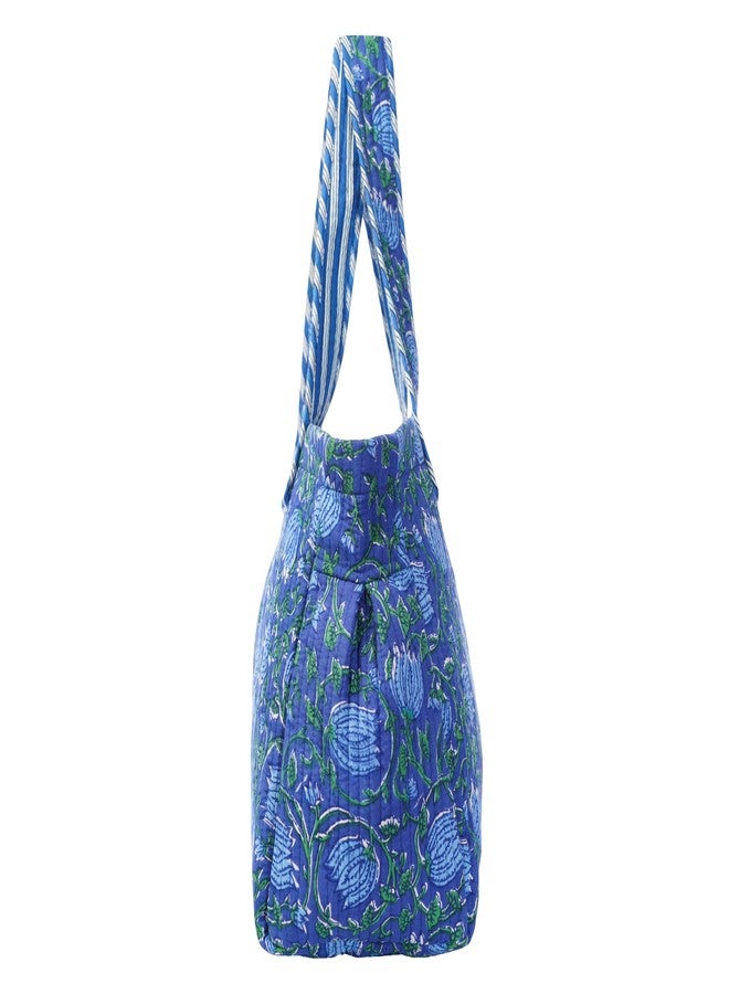 SENORA Designer Tote Bag for Women | Floral Pattern Cotton Handbag | Lightweight & Durable Shoulder Bag| cotton purse for women handbag, tote cloth bags, blue - Image 5