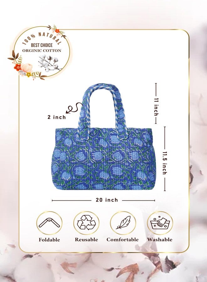 SENORA Designer Tote Bag for Women | Floral Pattern Cotton Handbag | Lightweight & Durable Shoulder Bag| cotton purse for women handbag, tote cloth bags, blue - Image 2