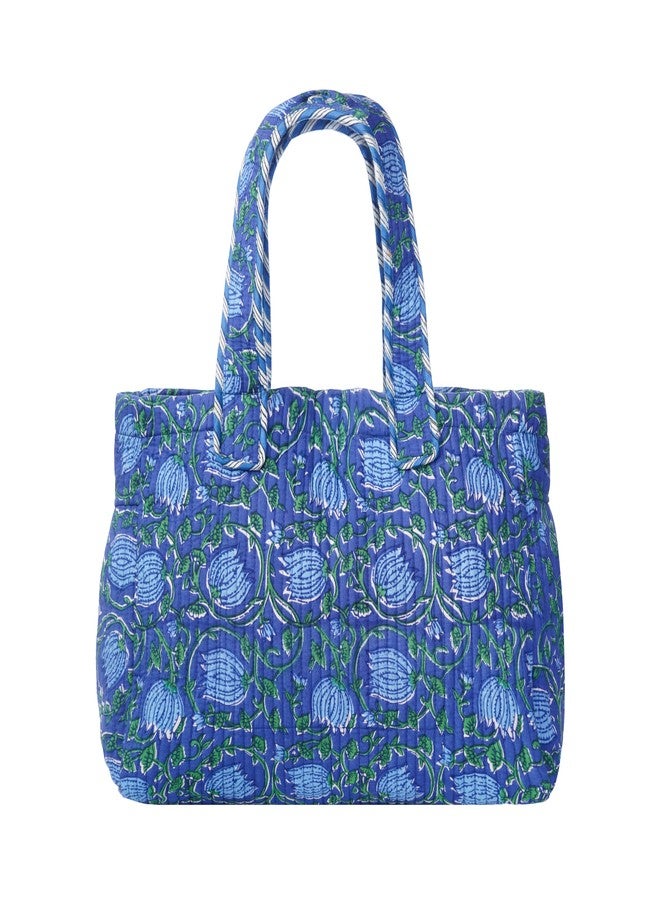 SENORA Designer Tote Bag for Women | Floral Pattern Cotton Handbag | Lightweight & Durable Shoulder Bag| cotton purse for women handbag, tote cloth bags, blue - Image 1
