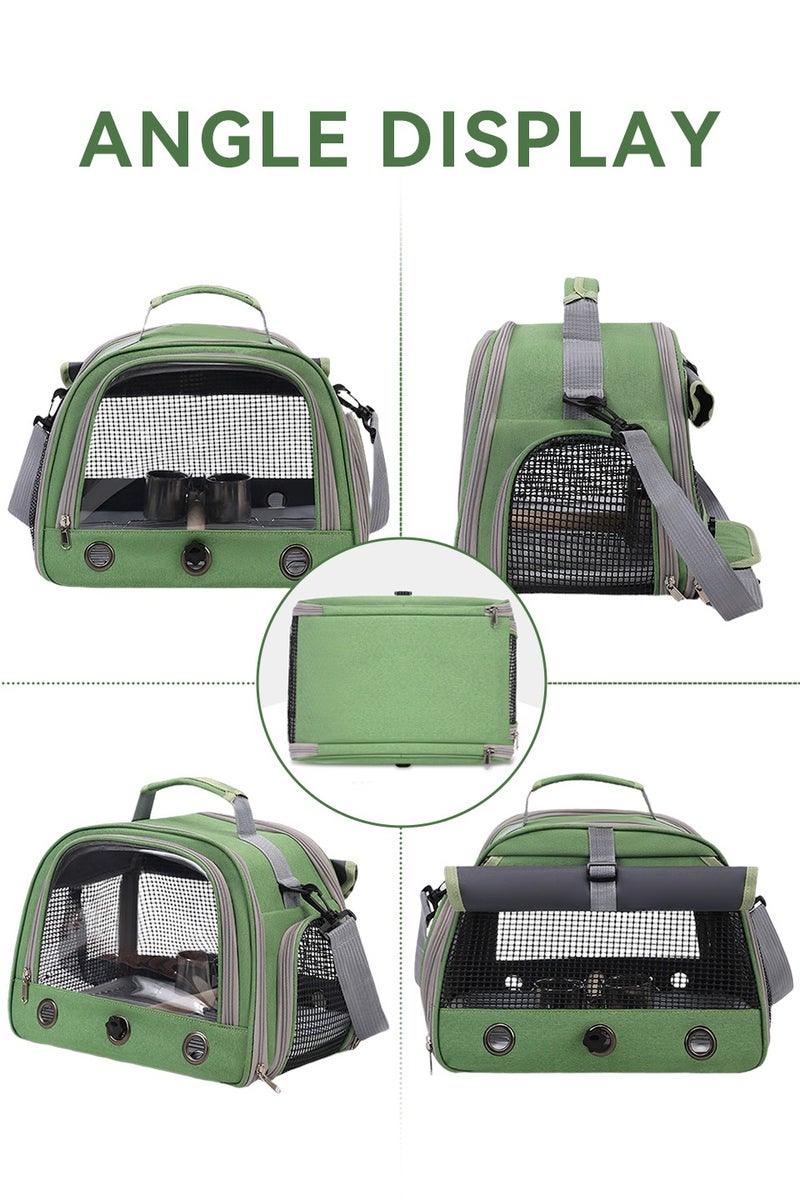 ليوكور حقيبة الظهر الطيور مع البرش، وعاء الغذاء، علبة ونافذة واضحة التنفس، ناقل الطيور التنفس المحمول، حقيبة السفر الطيور للطيور الصغيرة الببغاء كوكتيلز، ناقل الطيور الببغاء قفص السفر للتخييم المشي لمسافات طويلة (خضراء) - Image 2