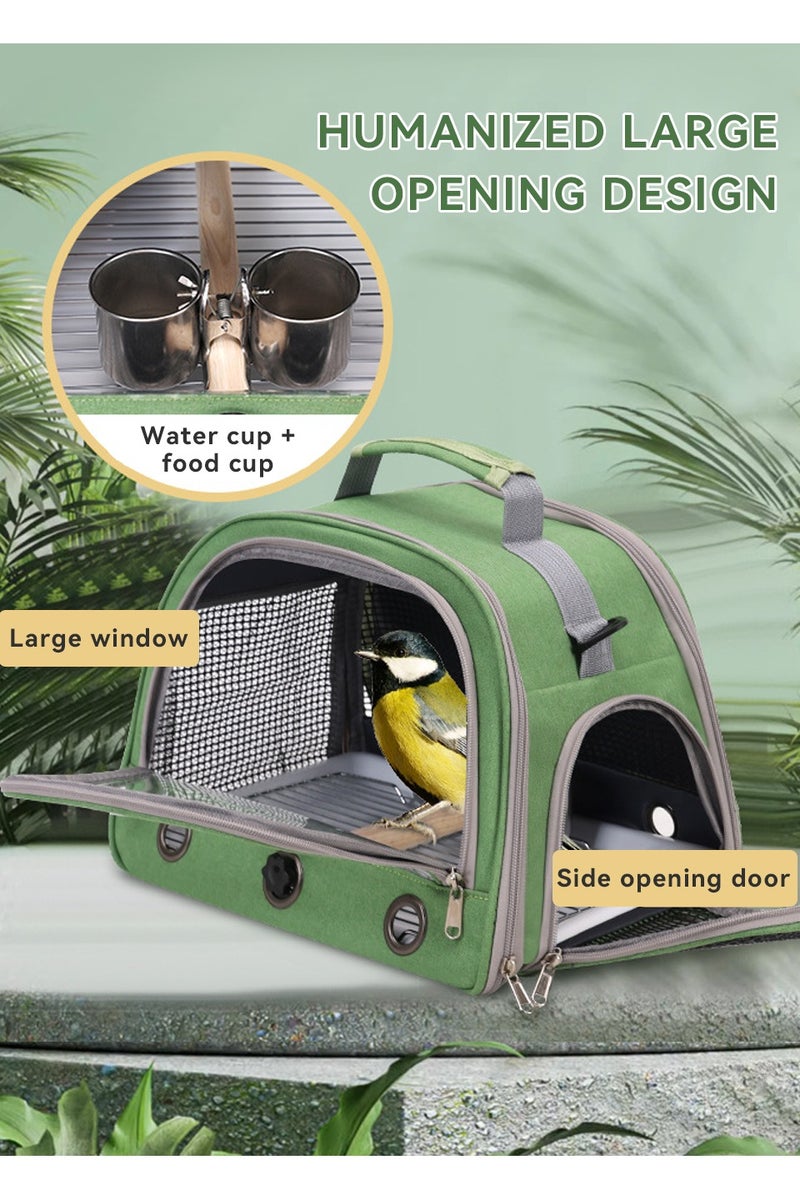 ليوكور حقيبة الظهر الطيور مع البرش، وعاء الغذاء، علبة ونافذة واضحة التنفس، ناقل الطيور التنفس المحمول، حقيبة السفر الطيور للطيور الصغيرة الببغاء كوكتيلز، ناقل الطيور الببغاء قفص السفر للتخييم المشي لمسافات طويلة (خضراء) - Image 3