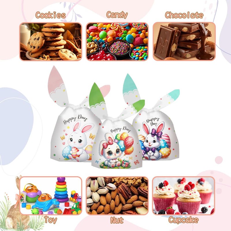 ChicQuench Easter Treat Bags, 50 PCS Easter Candy Bags, Easter Gift Bags, Easter Goodie Bags, Rabbit Ear Shape Plastic Easter Cookie Bags Snack Bags Goody Bags for Kids Easter Party Favor Supplies, 3 Styles - Image 5