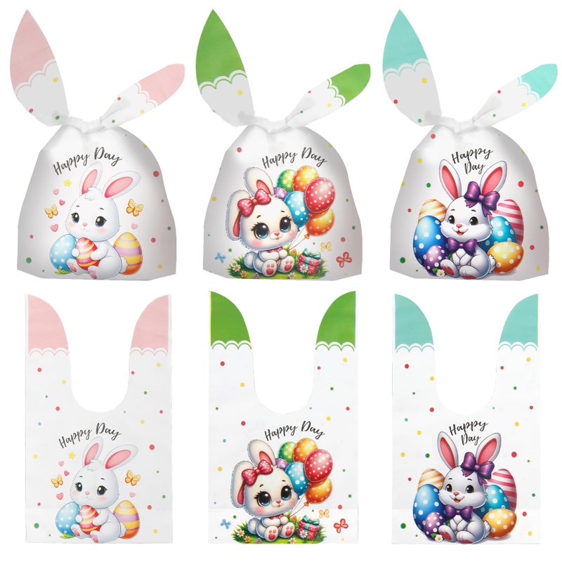 ChicQuench Easter Treat Bags, 50 PCS Easter Candy Bags, Easter Gift Bags, Easter Goodie Bags, Rabbit Ear Shape Plastic Easter Cookie Bags Snack Bags Goody Bags for Kids Easter Party Favor Supplies, 3 Styles - Image 1