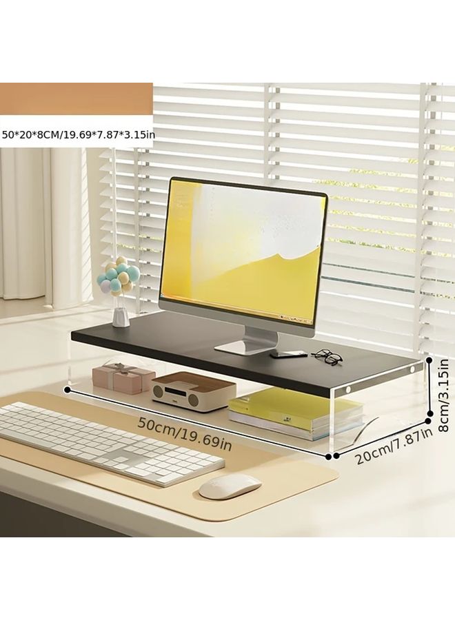 Height Adjustable Computer Desk Stand with Wood Color Monitor Shelf Organizer - Image 5