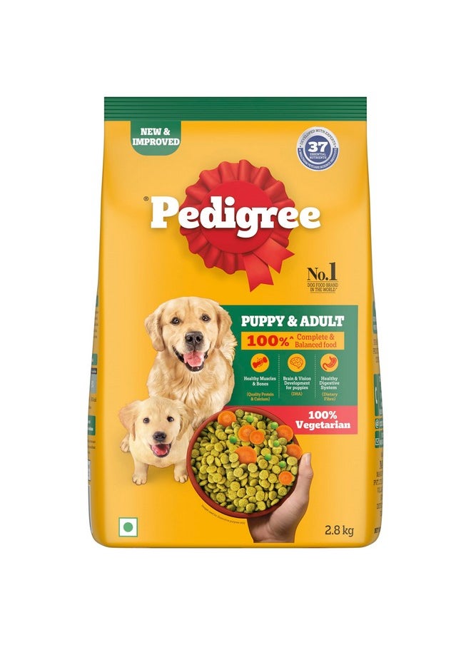 Pedigree Pedigree Adult & Puppy Dry Dog Food, 100% Vegetarian, 2.8 kg, Contains 37 Essential Nutrients, 100% Complete & Balanced Food for Adult Dogs  - Image 1