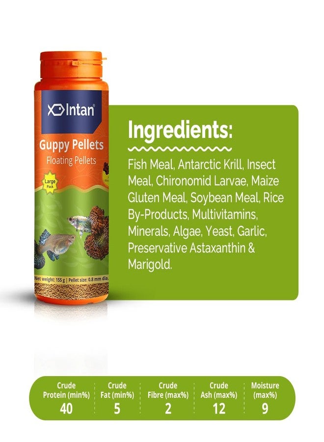 Intan Guppy Pellets (0.8mm Floating) | 155gm - Highly Nutritious Ornamental Fish Food for Guppies & Small Surface Eating Fish | Growel Feeds - Image 3