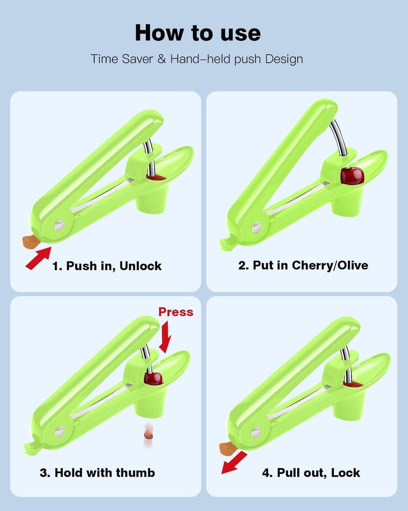 Dumsud Cherry Pitter, Cherry Pit Remover Tool, Olives Pitter with Hand-held Push, Olive Pit core remover stones tool with lock design, Durable Cherries Pit Remover for Cherry Jam -Green - Image 4
