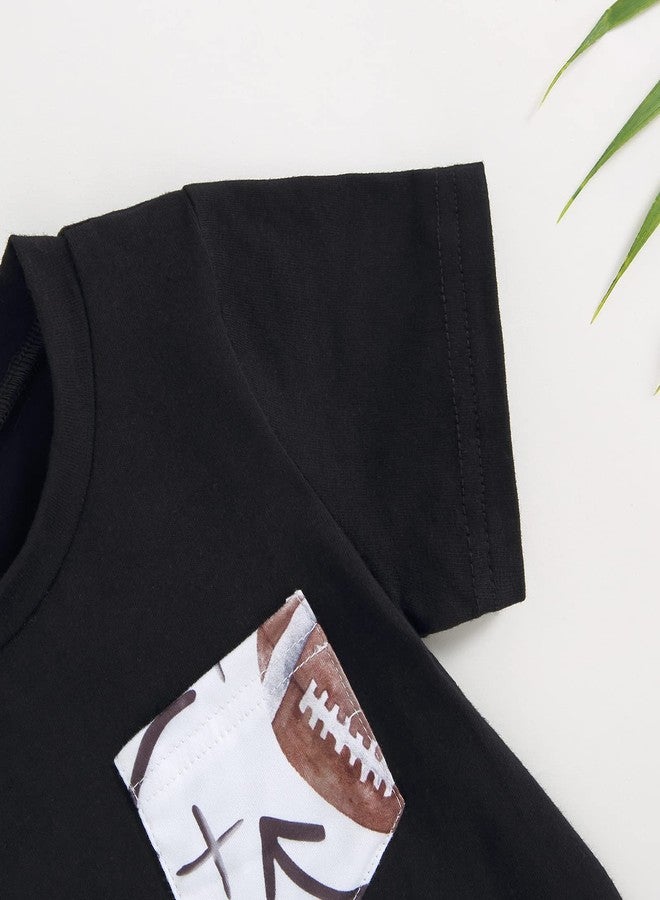 Rtnnsbbfcm Newborn Baby Boy Summer Clothes Short Sleeve Front Pocket T-shirt Top Football Print Shorts 2Pcs Casual Outfit (12-18 Months,Black) - Image 5