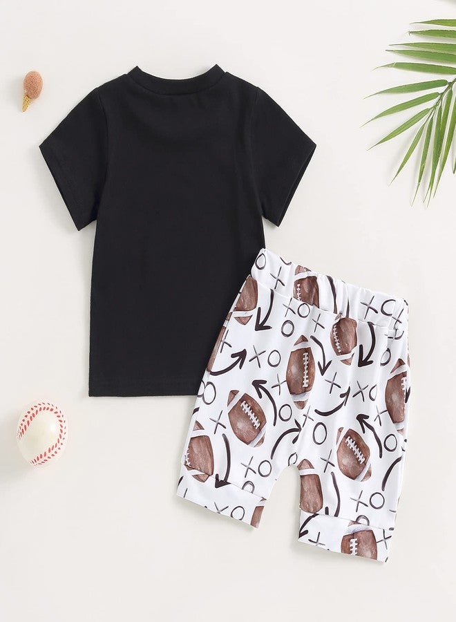 Rtnnsbbfcm Newborn Baby Boy Summer Clothes Short Sleeve Front Pocket T-shirt Top Football Print Shorts 2Pcs Casual Outfit (12-18 Months,Black) - Image 3