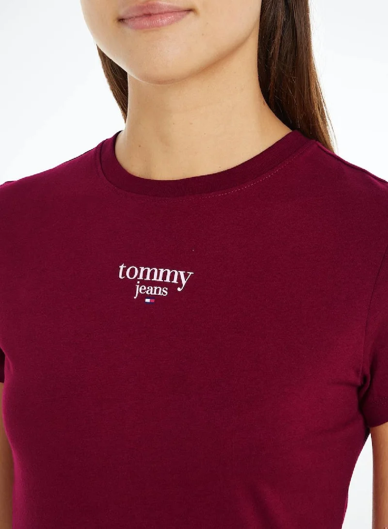 TOMMY JEANS Women's Slim Essential Short Sleeve T-Shirt - Cotton, Red