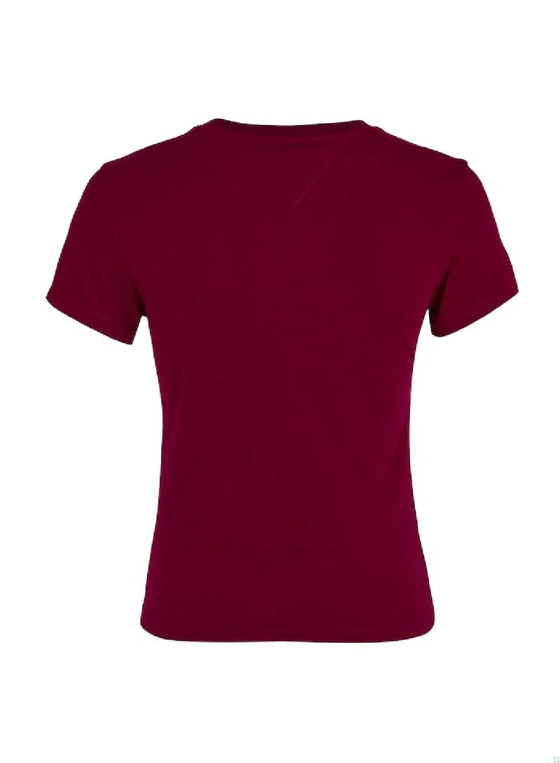 TOMMY JEANS Women's Slim Essential Short Sleeve T-Shirt - Cotton, Red