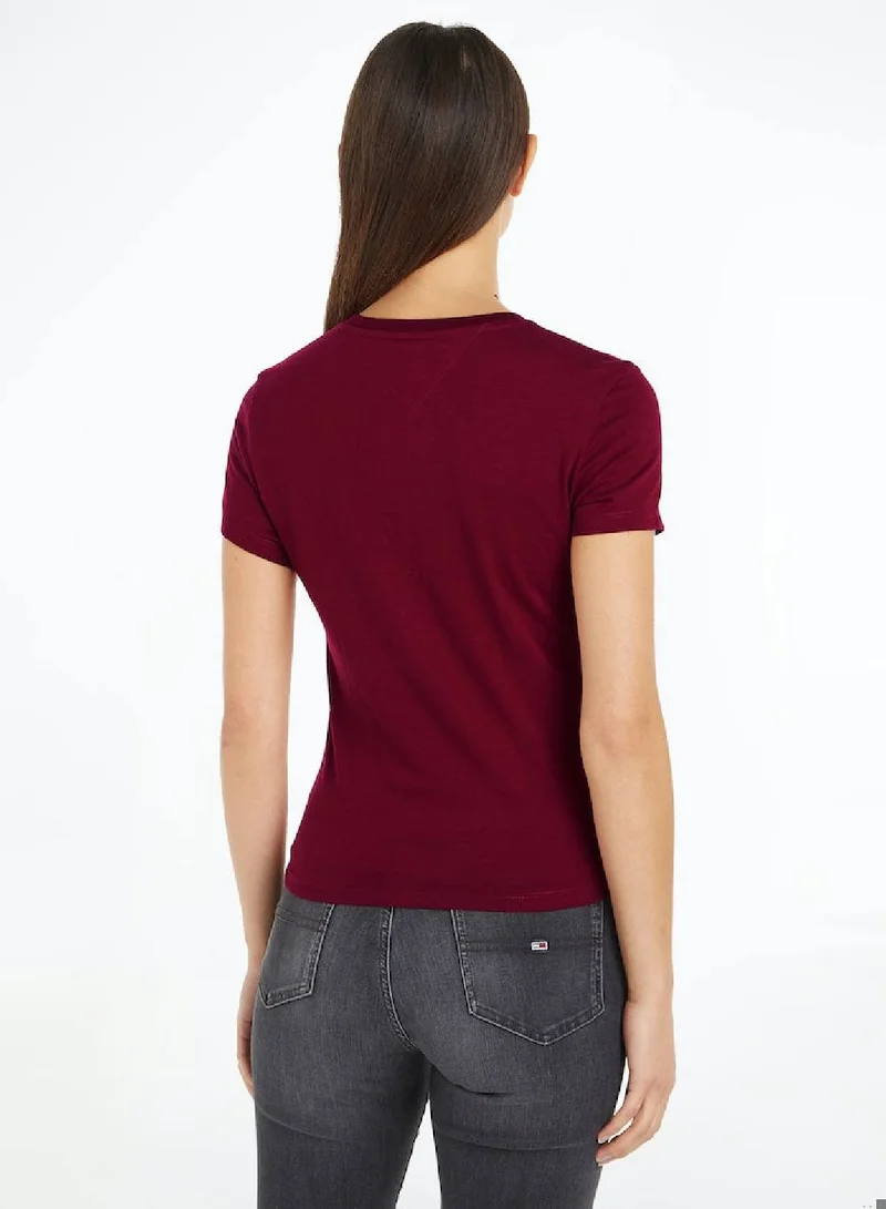 TOMMY JEANS Women's Slim Essential Short Sleeve T-Shirt - Cotton, Red