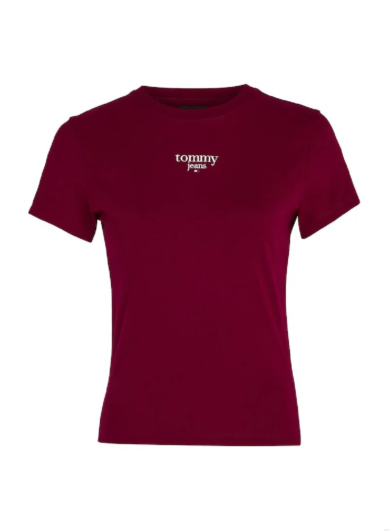 TOMMY JEANS Women's Slim Essential Short Sleeve T-Shirt - Cotton, Red