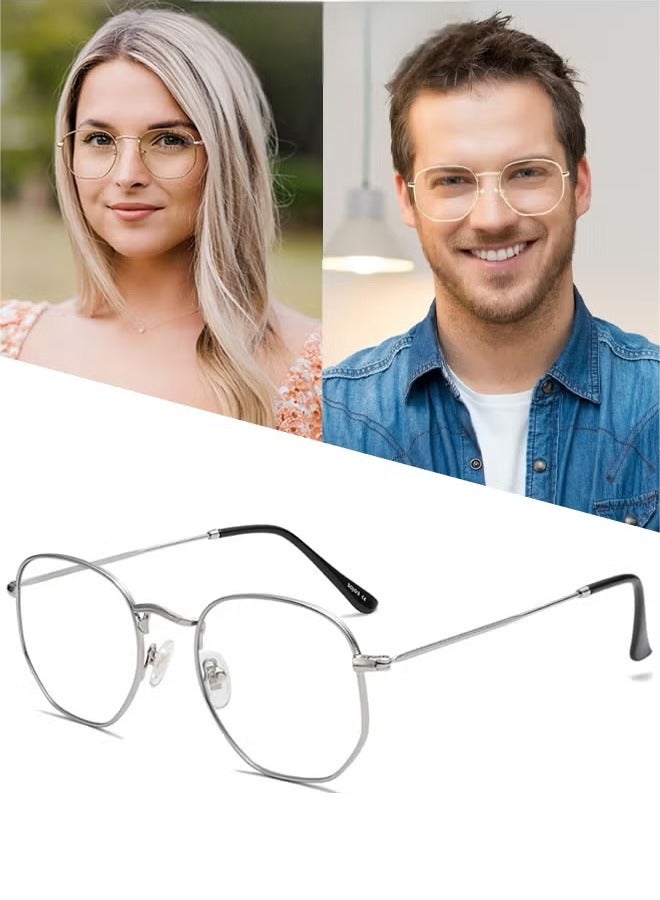 Metal Blue Light Glasses for men women Square Clear Lens eyeglasses Anti blue light blocking eye glasses for Reading Gaming Computer Phone Silver - Image 1