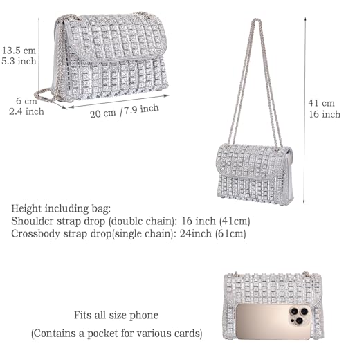 BBTT.ful Rhinestone Evening Handbags for Women Shoulder Bags Crossbody Bag Bling Bling Crystals Clutch Purse with Chain (Silver) - Image 3