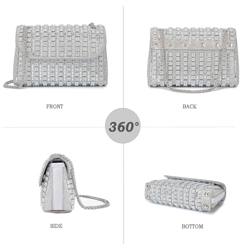 BBTT.ful Rhinestone Evening Handbags for Women Shoulder Bags Crossbody Bag Bling Bling Crystals Clutch Purse with Chain (Silver) - Image 5