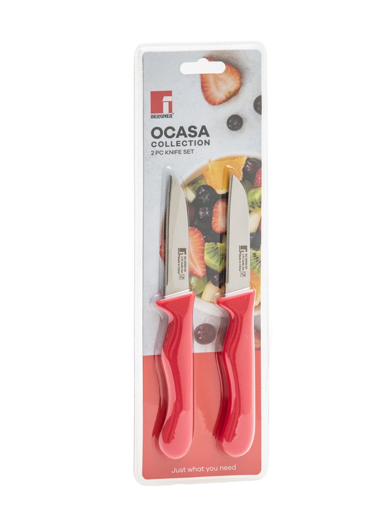 BERGNER OCASA STAILESS STEEL 2PC FRUIT KNIFE SET WITH SERRATED BLADE, RED COLOR, BG39906RD - Image 3