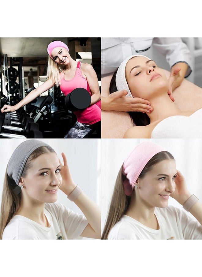 اتش واي عصابة شعر - 3 قطع عقال سبا للنساء ، حزام شعر مكياج قابل للتعديل فائق النعومة مع شريط سحري ، لغسل الوجه دش دش قناع الوجه اليوغا (أبيض ، وردي ، رمادي)  - Image 3