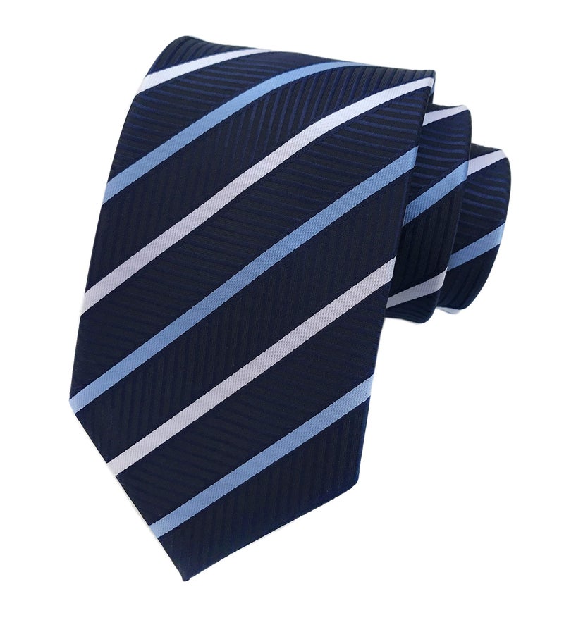 Elfeves Men Stripe Navy Blue and White Jacquard Tie Formal Necktie For Big Boy Youth Son - Image 5