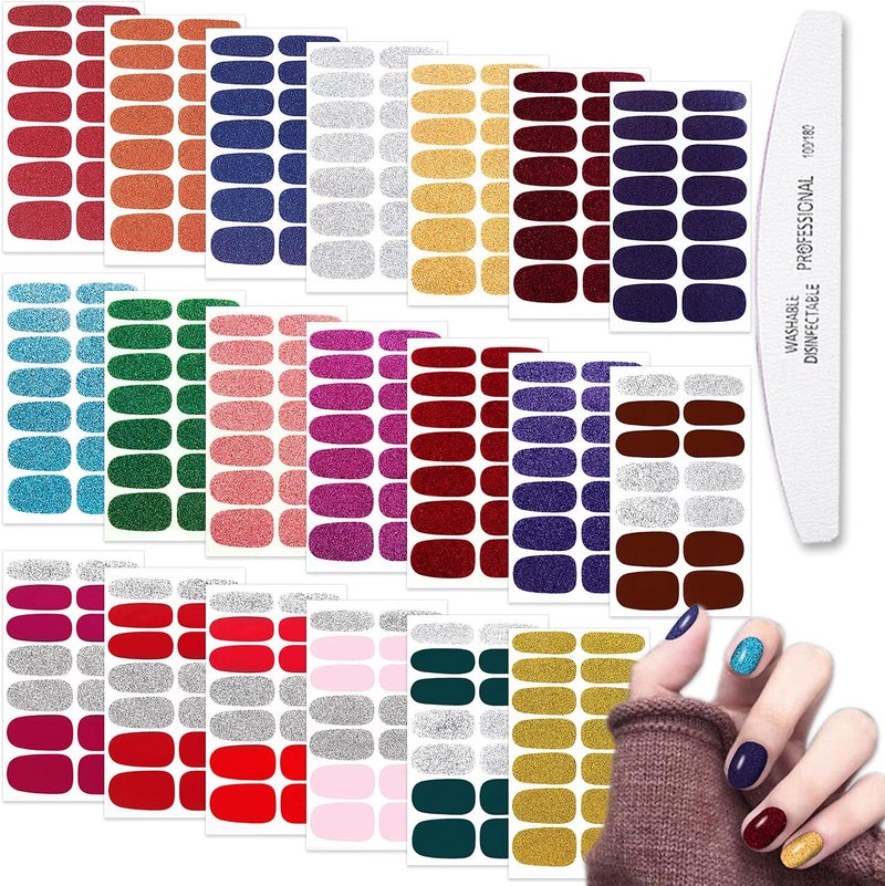 WOKOTO WOKOTO 20 Sheets Multicolor Glitter Solid Nail Wraps for Women Girls Nail Art