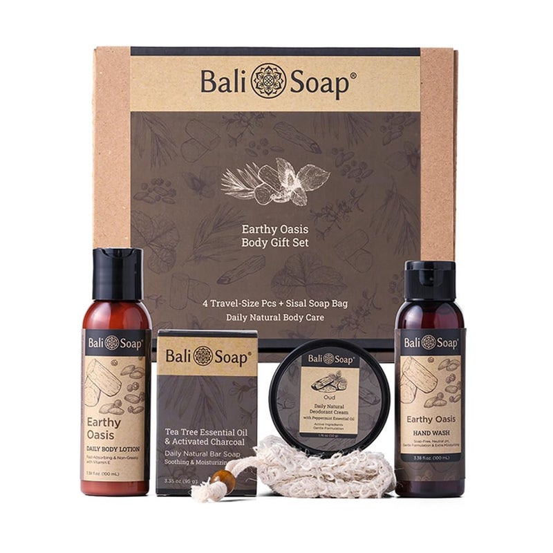 Bali Soap - Earthy Oasis - Mix 5-Piece Travel Size Men Body Gift Set, Earthy Masculine Scent, For All Skin Types