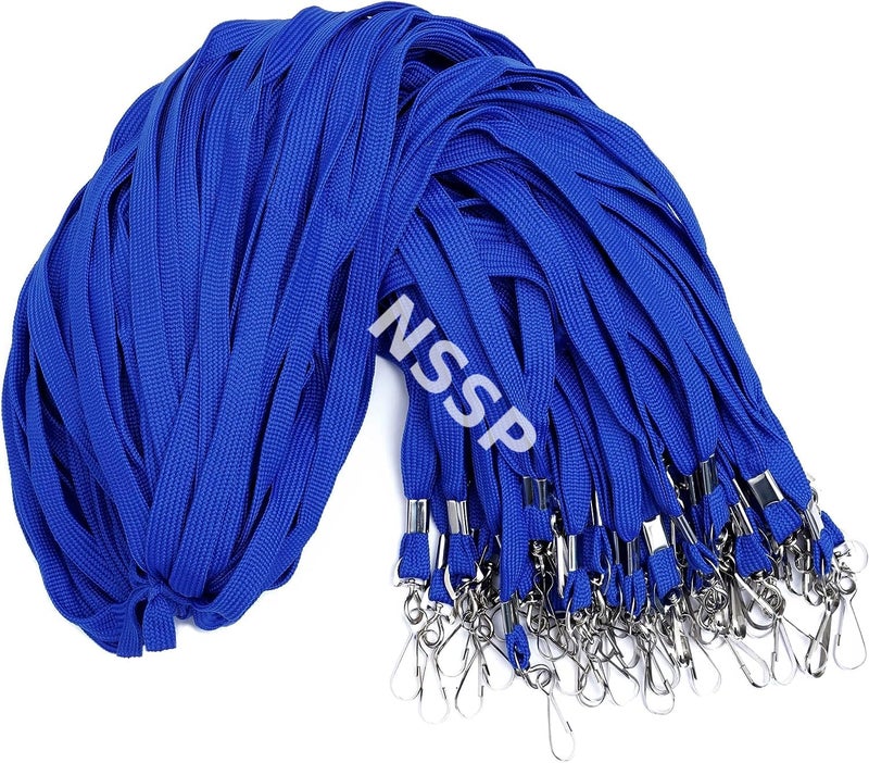 NSSP Tubeless Flat Lanyard ID Badge Lanyards with Swivel J-Hook for ID Name Tags and Badge Holders (Blue, Pack of 50) - Image 1