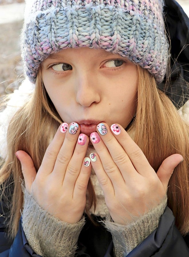 Wsimily 120Pcs Press on Nails for Kids, Wsimily Colorful Short Fake Nails for Children, Acrylic Full Cover False Nails, Fun and Safe Nail Art Kits for Girls with Jelly Nail Adhesives - Image 5
