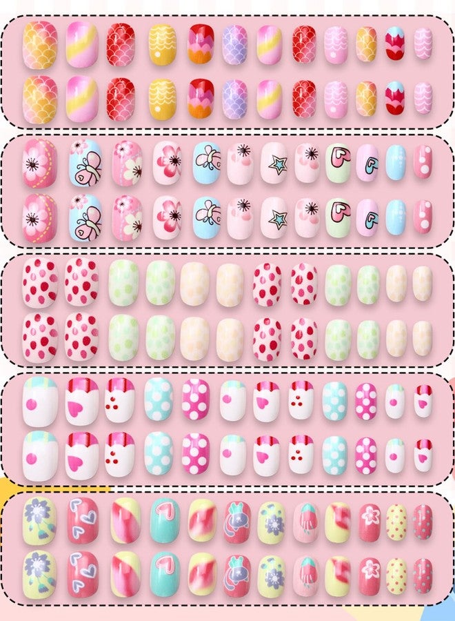 Wsimily 120Pcs Press on Nails for Kids, Wsimily Colorful Short Fake Nails for Children, Acrylic Full Cover False Nails, Fun and Safe Nail Art Kits for Girls with Jelly Nail Adhesives - Image 3