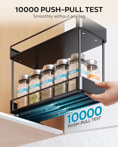 Nieifi Spice Rack Organizer for Cabinet, Vertical Spice Rack Pull Out, Easy to Install, Metal, 4.1''Wx10.35''Dx8.4''H, 2 Pack, 2 Tiers(Black) - Image 3