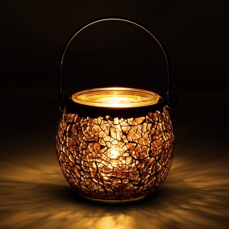 Rancco Candle Holder Mosaic Glass Tea Light Holder, Votive Candle Holders with Handle for Thanksgiving Table Centerpiece Christmas Party Decor,Also Used as Vase,Pen Holder,Potted Plants Bowl (Amber) - Image 1