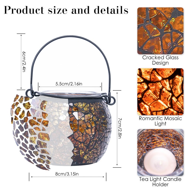 Rancco Candle Holder Mosaic Glass Tea Light Holder, Votive Candle Holders with Handle for Thanksgiving Table Centerpiece Christmas Party Decor,Also Used as Vase,Pen Holder,Potted Plants Bowl (Amber) - Image 2