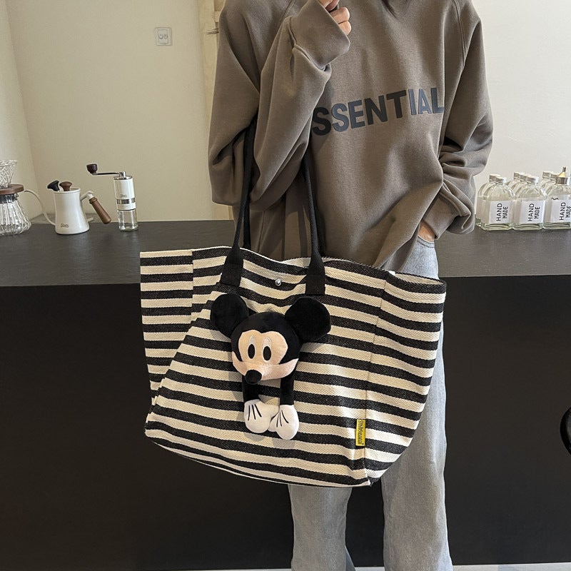Large Capacity Bag Women'S Fashion Striped Student Class Bag All-Match Canvas Tote Bag - Image 4