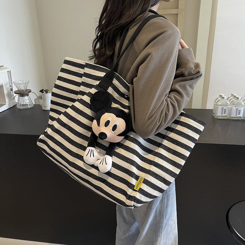 Large Capacity Bag Women'S Fashion Striped Student Class Bag All-Match Canvas Tote Bag - Image 3
