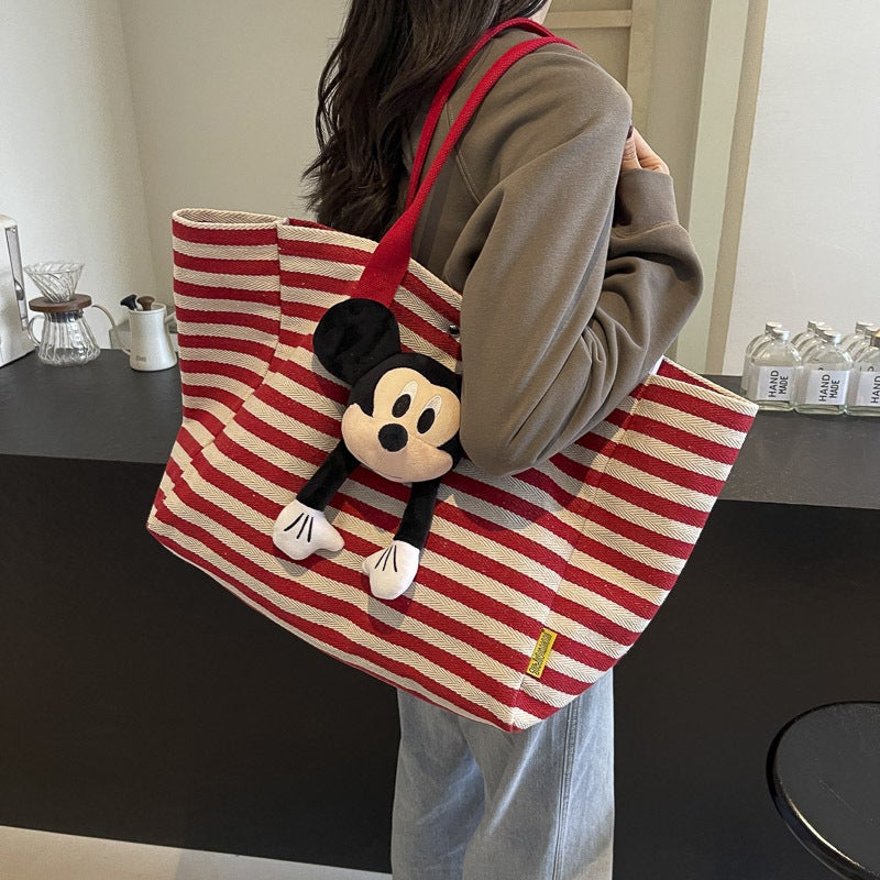 Large Capacity Bag Women'S Fashion Striped Student Class Bag All-Match Canvas Tote Bag - Image 5