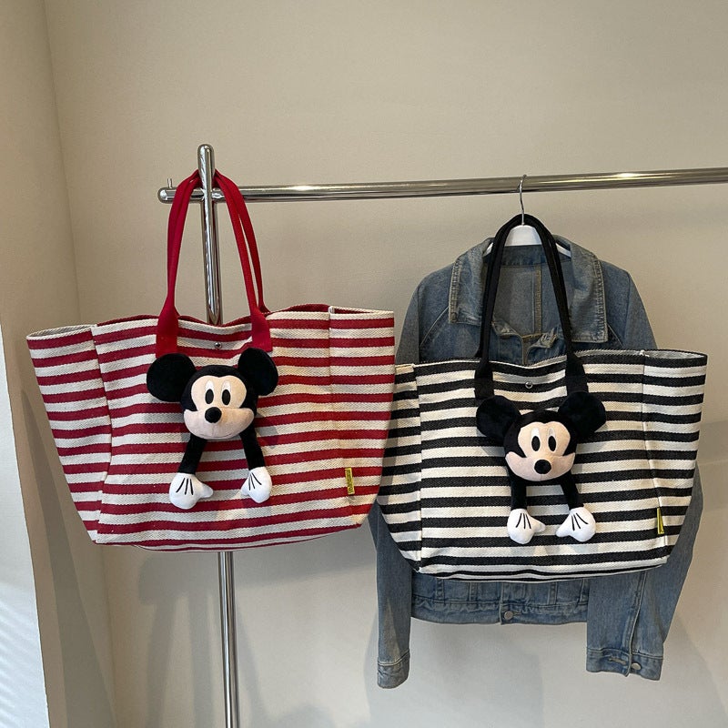 Large Capacity Bag Women'S Fashion Striped Student Class Bag All-Match Canvas Tote Bag - Image 2