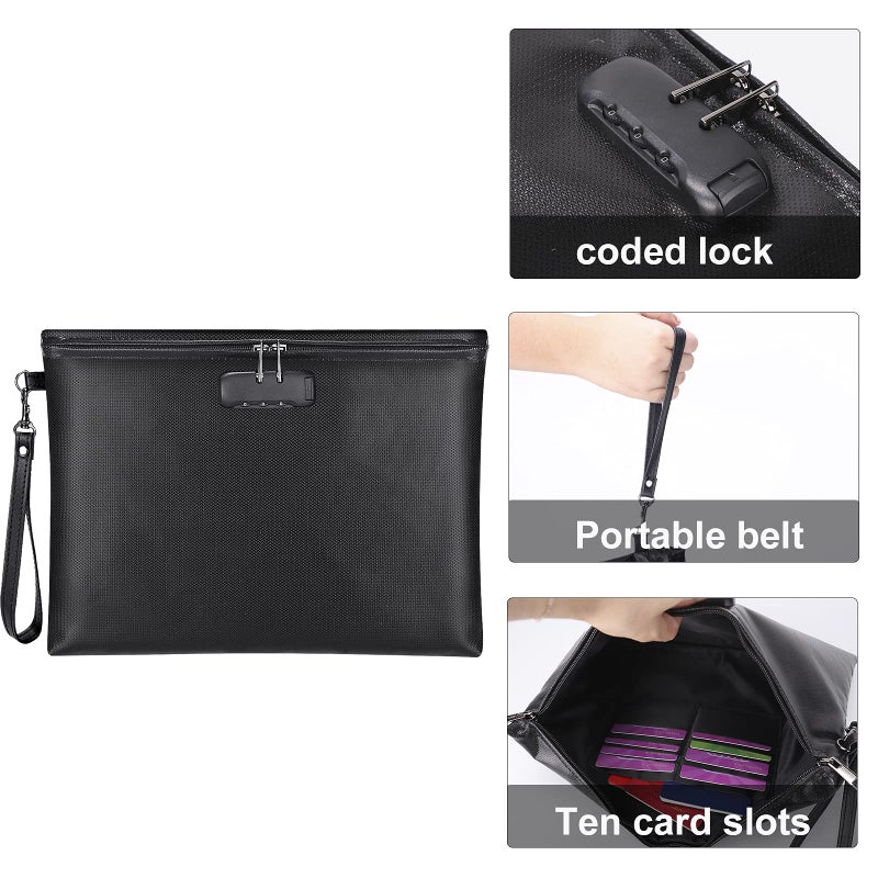 ZOOPIP Fireproof Document Bag with Lock, ZOOPIP 14.3"x10.2" Fireproof and Waterproof Money Bag with Zipper Closure, Storage Pouch for A4 Letter Size Document, Cash, Cell Phone, Tablet, Credit Card,Passport - Image 3