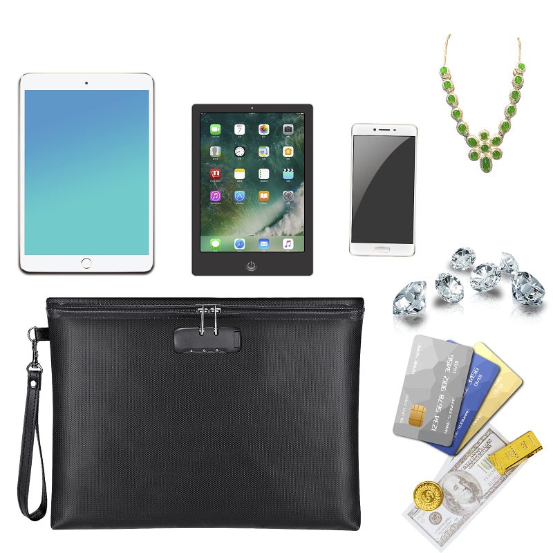 ZOOPIP Fireproof Document Bag with Lock, ZOOPIP 14.3"x10.2" Fireproof and Waterproof Money Bag with Zipper Closure, Storage Pouch for A4 Letter Size Document, Cash, Cell Phone, Tablet, Credit Card,Passport - Image 4