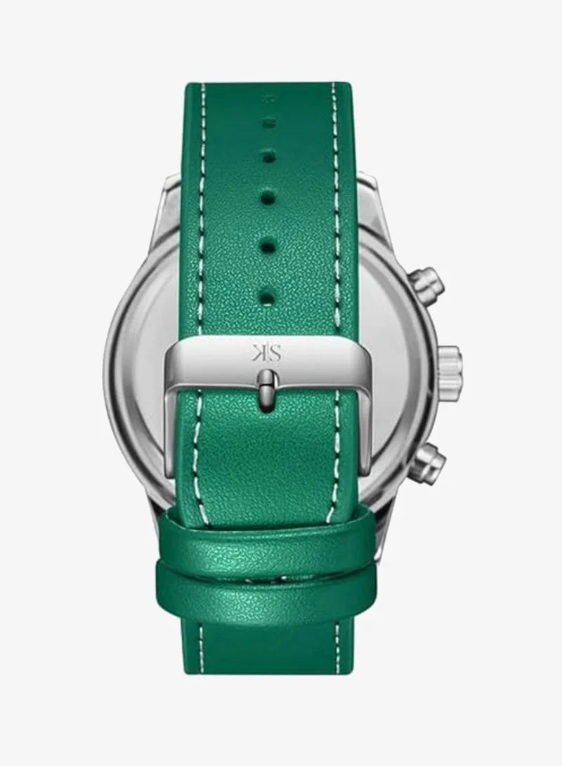 Kenneth Scott Green Kenneth Scott Men's Epson VX9J Movement Watch, Analog Display and Leather Strap - K24121-SLHHG, Green for Men | Best Price UAE