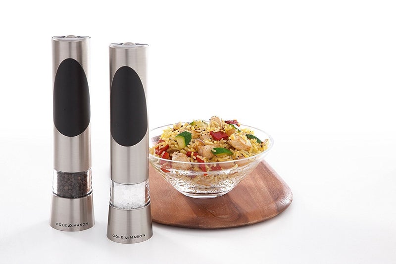 Cole & Mason Richmond Electronic Salt & Pepper Mill Gift Set - One-Button Electric Spice Grinder with Large Grinding Chamber - Requires 6 AAA Batteries - Hand Wash Kitchen Tool - Stainless Steel - Image 5